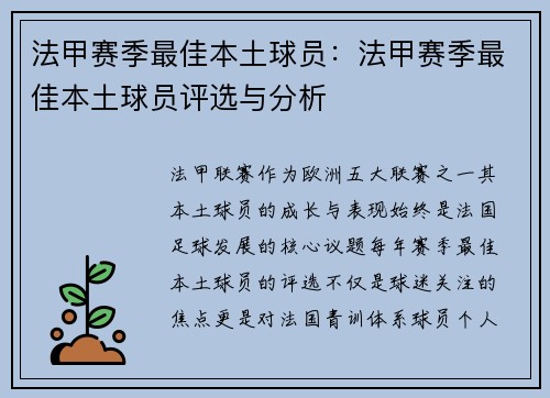 法甲赛季最佳本土球员：法甲赛季最佳本土球员评选与分析