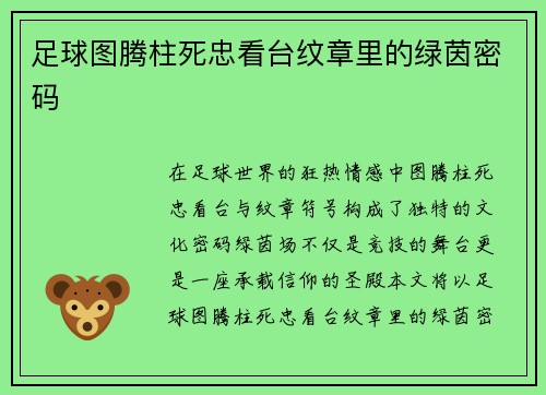 足球图腾柱死忠看台纹章里的绿茵密码
