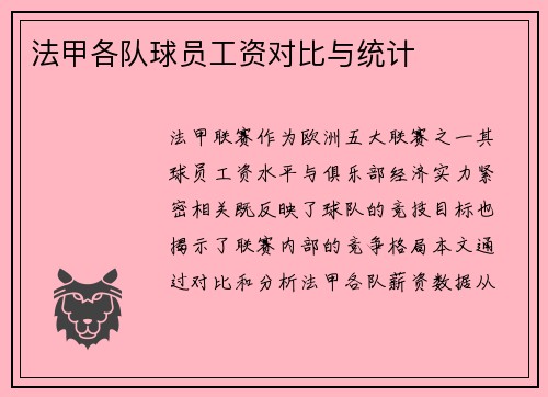 法甲各队球员工资对比与统计